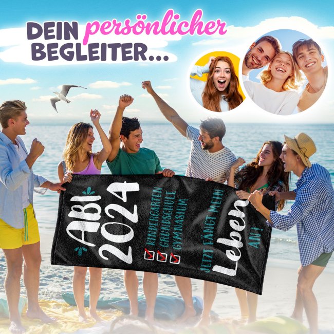 Handtuch - ABI Geschafft, jetzt f&auml;ngt das Leben an - mit Jahr - in zwei Gr&ouml;&szlig;en