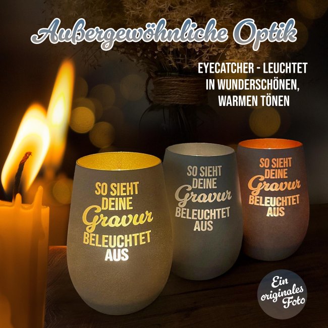 Wei&szlig;es Windlicht mit Gravur - Lebe deine Tr&auml;ume - mit Name - inkl. Teelicht - Innen Silber