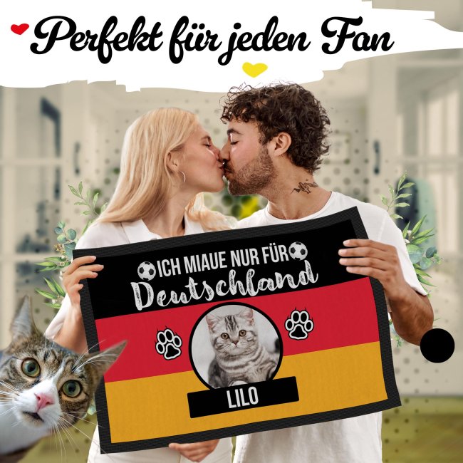 Fu&szlig;matte mit Foto und Name - Ich miaue nur f&uuml;r Deutschland - 60 x40 cm