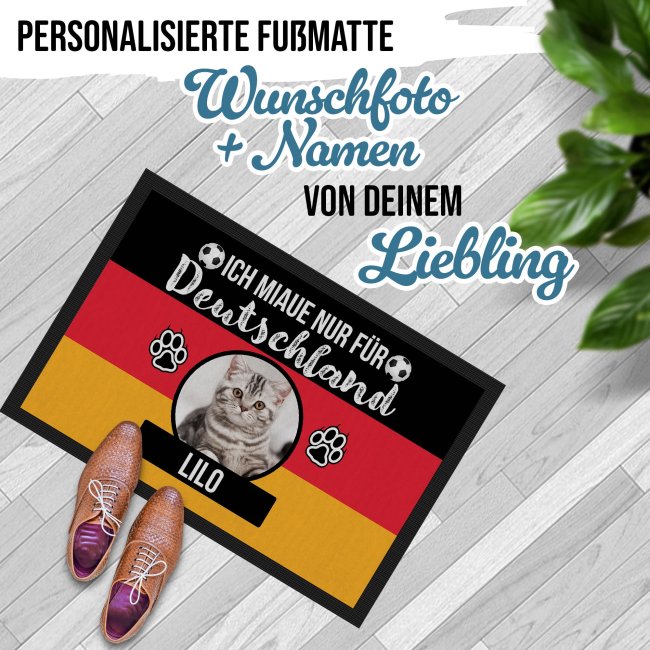 Fu&szlig;matte mit Foto und Name - Ich miaue nur f&uuml;r Deutschland - 60 x40 cm
