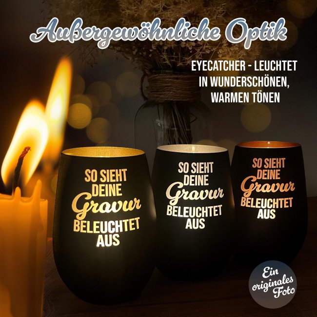 Schwarzes Trauerlicht - Du fehlst - mit Name - inkl. Teelicht - Innen Bronze