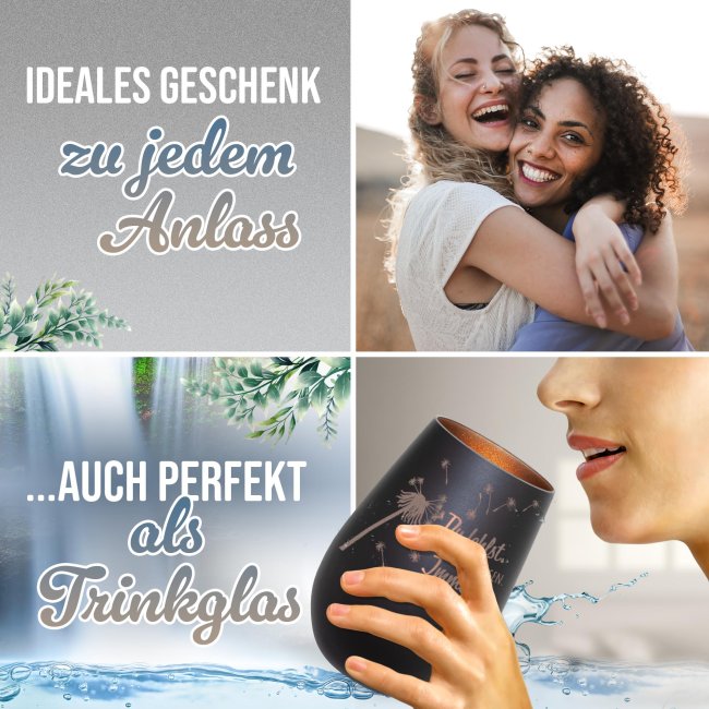 Schwarzes Trauerlicht - Du fehlst - mit Name - inkl. Teelicht - Innen Bronze