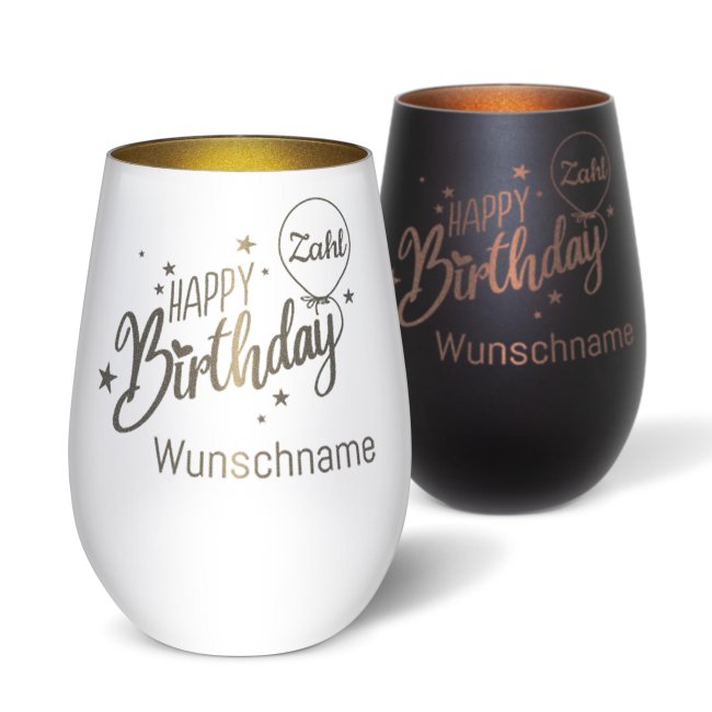 Windlicht mit Gravur zum Geburtstag - Happy Birthday - mit Name und Zahl - inkl. Teelicht - inkl. Teelicht