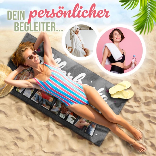 Handtuch - Allerbeste Mama - mit 4 Fotos - 100 x 50 cm