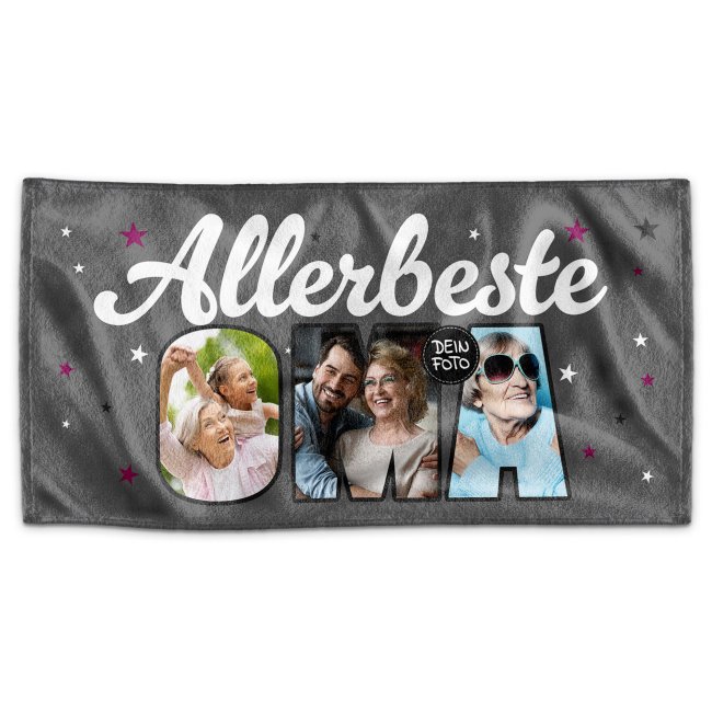 Handtuch - Allerbeste Oma - mit 3 Fotos - 100 x 50 cm