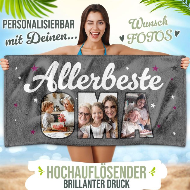 Handtuch - Allerbeste Oma - mit 3 Fotos - 100 x 50 cm