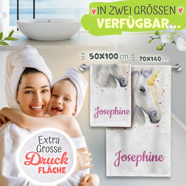 Kinder-Handtuch - Einhorn - mit Name - 100 x 50 cm