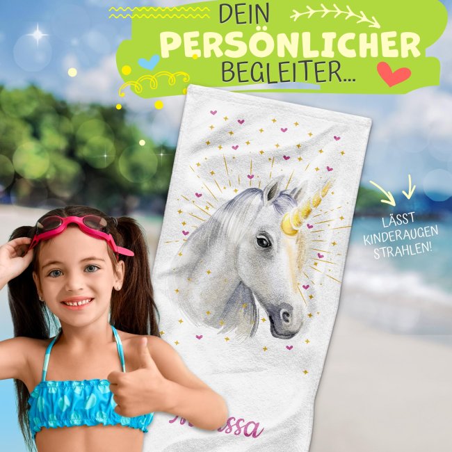 Kinder-Handtuch - Einhorn - mit Name - 100 x 50 cm