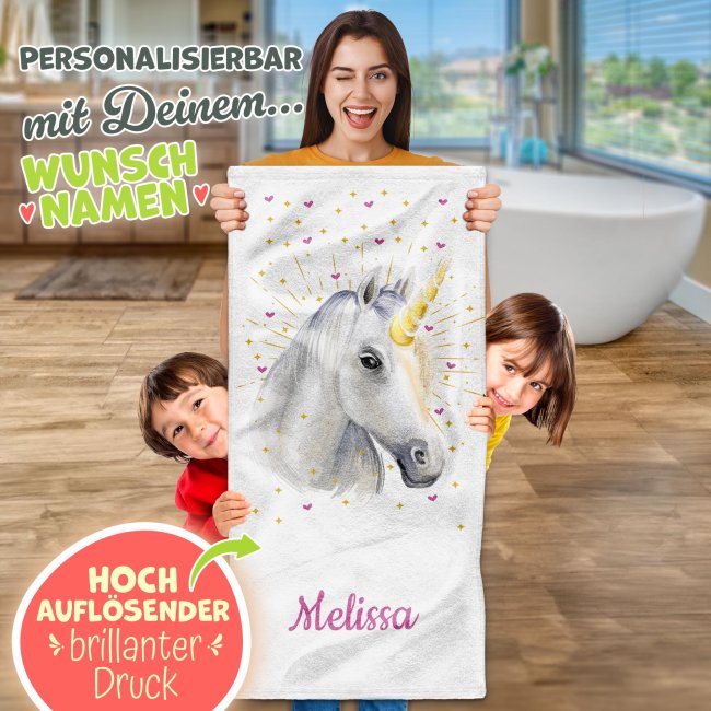 Kinder-Handtuch - Einhorn - mit Name - 100 x 50 cm