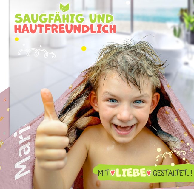 Kinder-Handtuch mit Name - Pferd - 2 Gr&ouml;&szlig;en