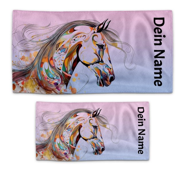 Kinder-Handtuch mit Name - Abstraktes Pferd - mit Name - 2 Gr&ouml;&szlig;en
