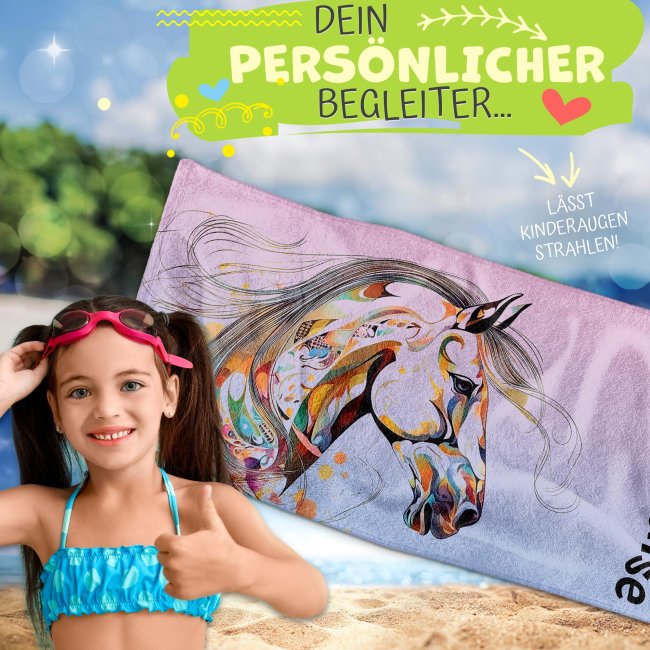 Kinder-Handtuch mit Name - Abstraktes Pferd - mit Name - 2 Gr&ouml;&szlig;en