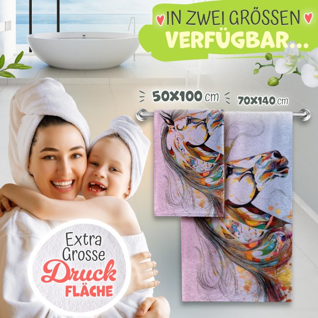 Kinder-Handtuch mit Name - Abstraktes Pferd - mit Name - 2 Gr&ouml;&szlig;en