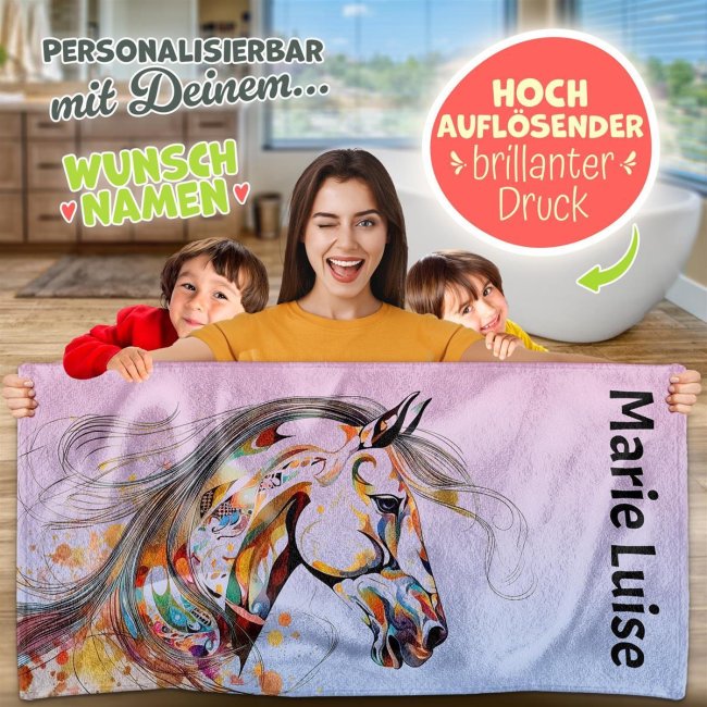 Kinder-Handtuch mit Name - Abstraktes Pferd - mit Name - 2 Gr&ouml;&szlig;en