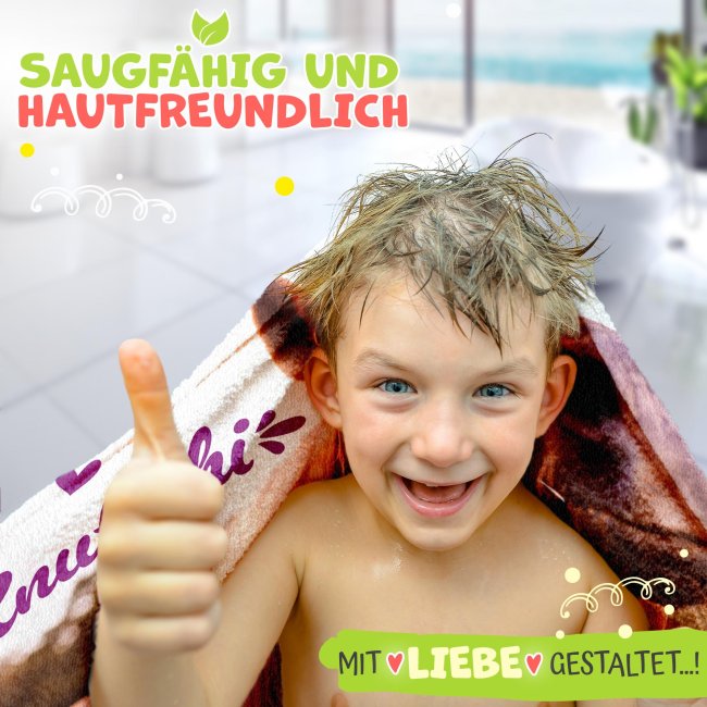 Kinder Handtuch mit Pferdemotiv - Knutschi - 2 Gr&ouml;&szlig;en