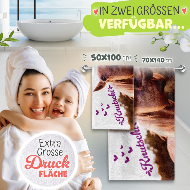 Kinder Handtuch mit Pferdemotiv - Knutschi - 2 Gr&ouml;&szlig;en