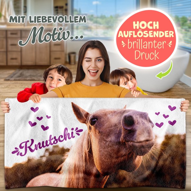 Kinder Handtuch mit Pferdemotiv - Knutschi - 2 Gr&ouml;&szlig;en