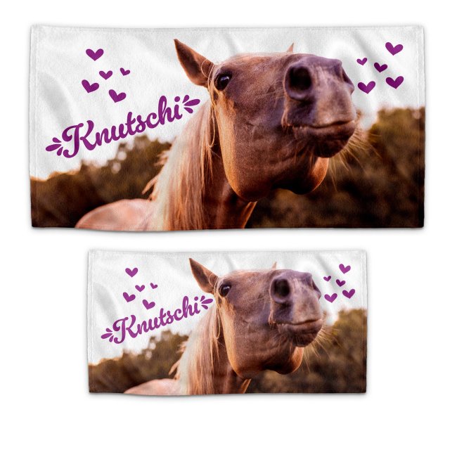 Kinder Handtuch mit Pferdemotiv - Knutschi - 2 Gr&ouml;&szlig;en