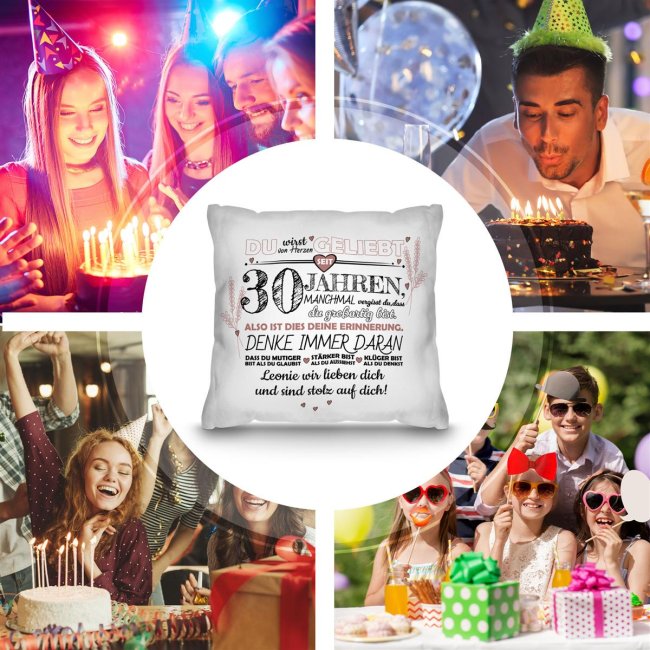 Kissen mit Spruch zum 30. Geburtstag - mit Wunschtext - Wei&szlig; glatt