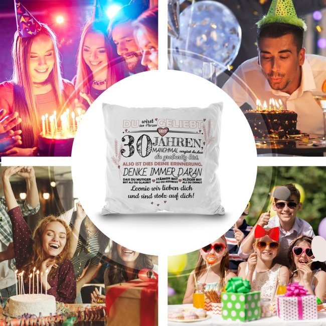 Kissen mit Spruch zum 30. Geburtstag - mit Wunschtext - Wei&szlig; Flauschig