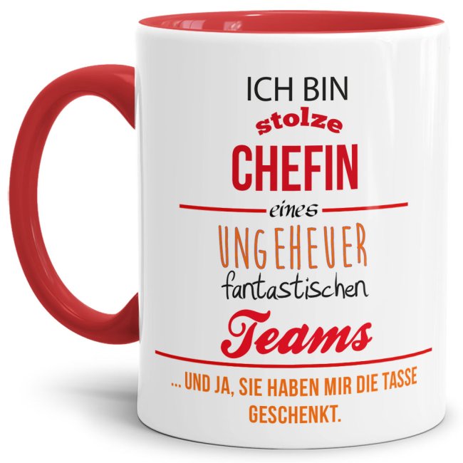 Tasse Stolze Chefin - Rot/Orange - Keramik Innen & Henkel Rot