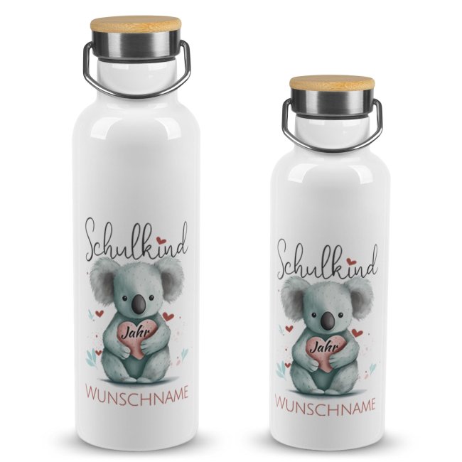 Trinkflasche mit Bambusdeckel zur Einschulung - mit Name &amp; Jahr - Schulkind, Koala