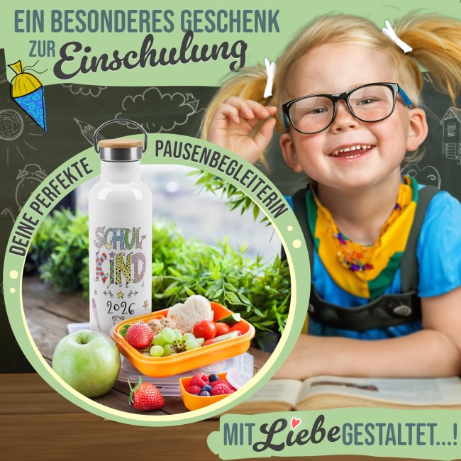 Edelstahl-Trinkflasche - Schulkind, rosa
