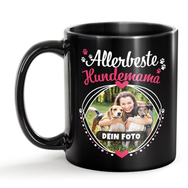 Schwarze Tasse - Allerbeste Hundemama - mit Foto