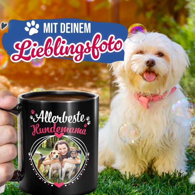 Schwarze Tasse - Allerbeste Hundemama - mit Foto