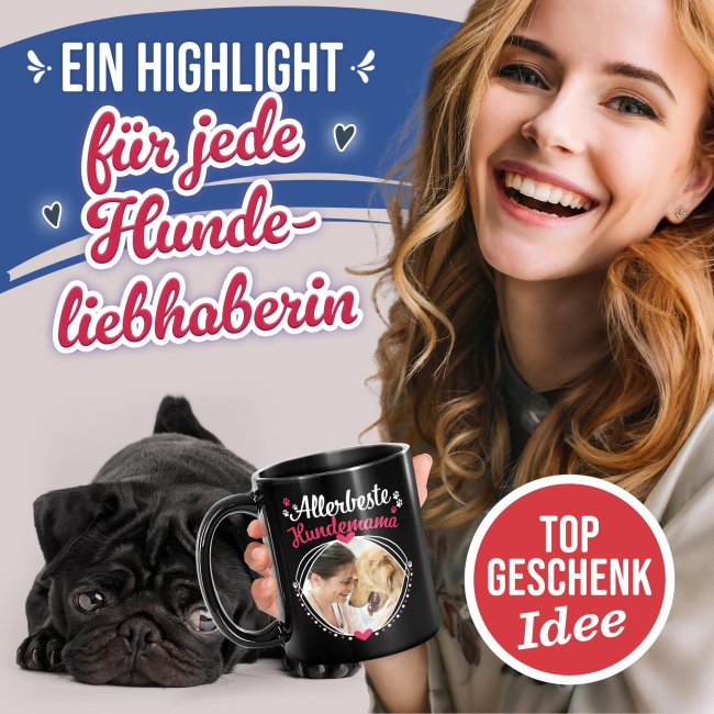Schwarze Tasse - Allerbeste Hundemama - mit Foto