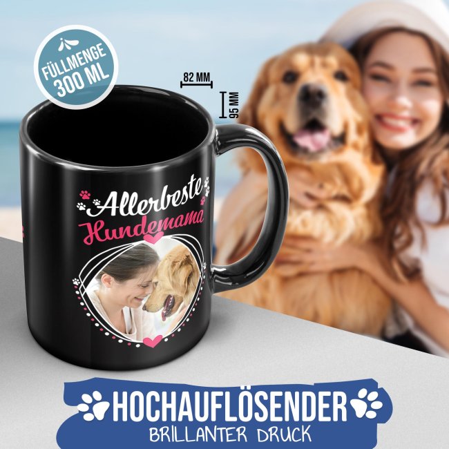 Schwarze Tasse - Allerbeste Hundemama - mit Foto