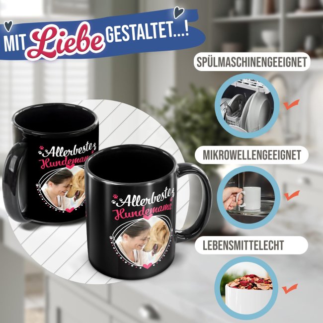 Schwarze Tasse - Allerbeste Hundemama - mit Foto
