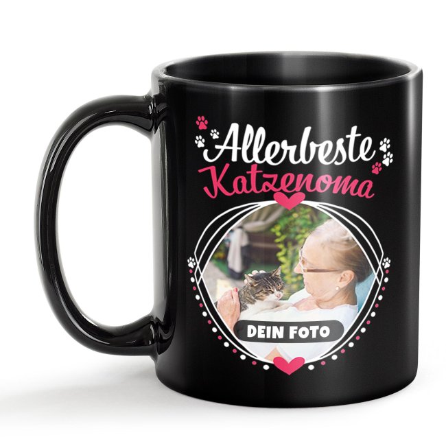 Schwarze Tasse - Allerbeste Katzenoma - mit Foto