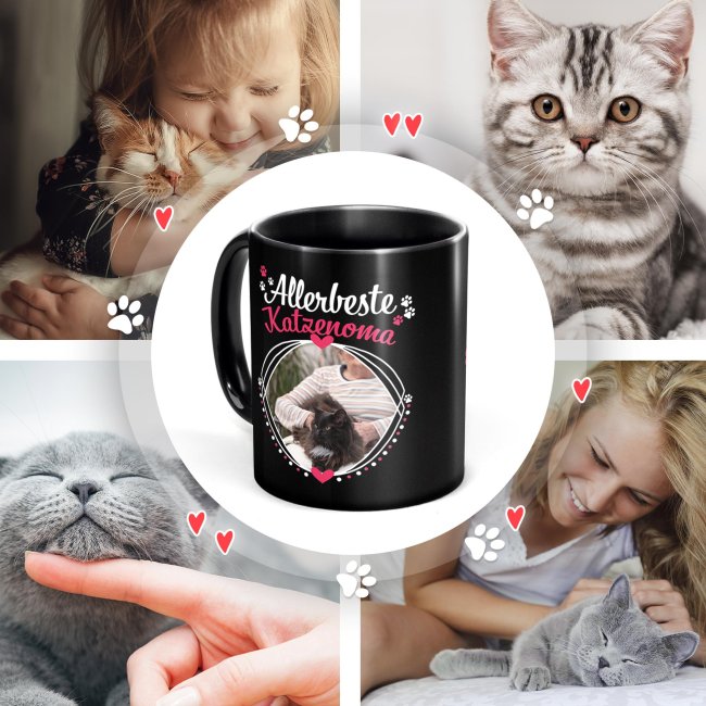 Schwarze Tasse - Allerbeste Katzenoma - mit Foto
