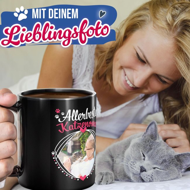 Schwarze Tasse - Allerbeste Katzenoma - mit Foto