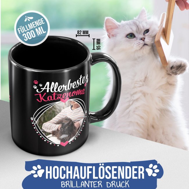 Schwarze Tasse - Allerbeste Katzenoma - mit Foto
