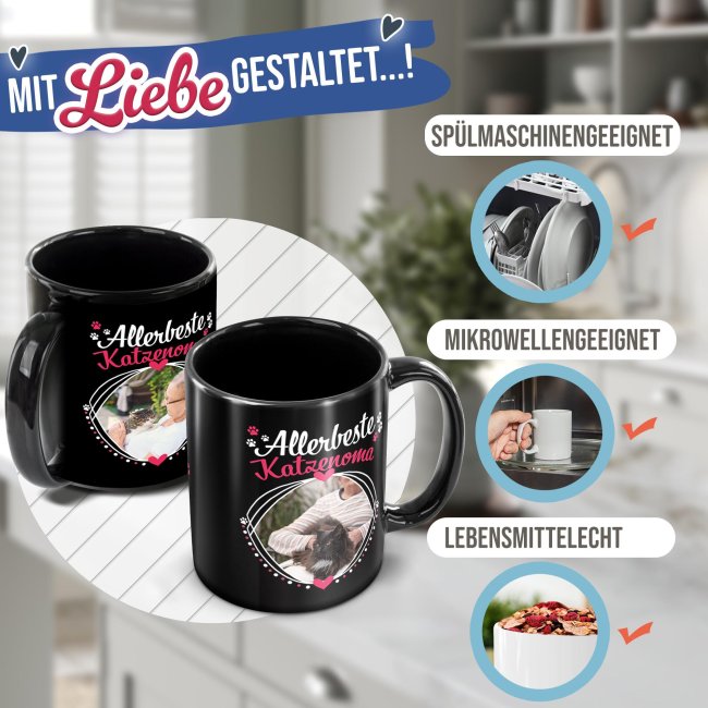 Schwarze Tasse - Allerbeste Katzenoma - mit Foto