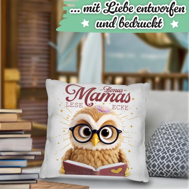 Kissen - Bonusmamas Leseecke - Eule - in 3 Farben