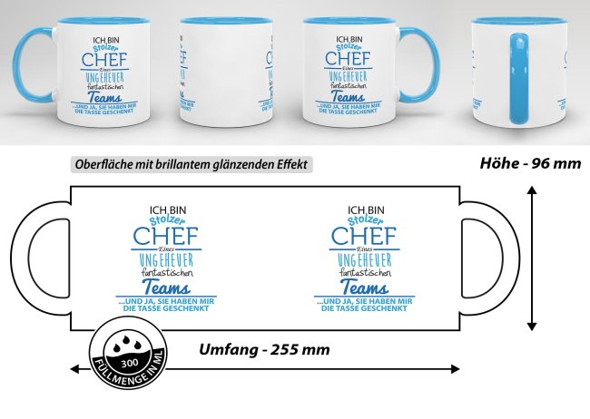 Tasse Stolzer Chef - Keramik Innen &amp; Henkel Hellblau
