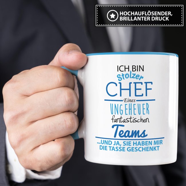 Tasse Stolzer Chef - Keramik Innen & Henkel Hellblau