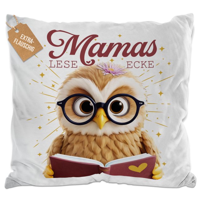 Kissen - Mamas Leseecke - Eule - Wei&szlig; Flauschig
