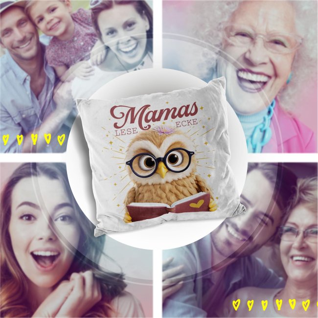 Kissen - Mamas Leseecke - Eule - Wei&szlig; Flauschig
