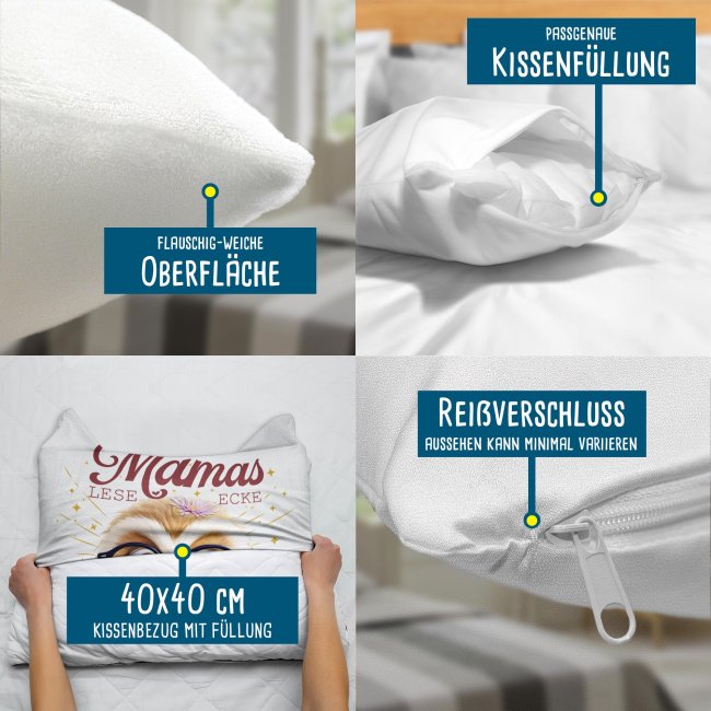 Kissen - Mamas Leseecke - Eule - Wei&szlig; Flauschig