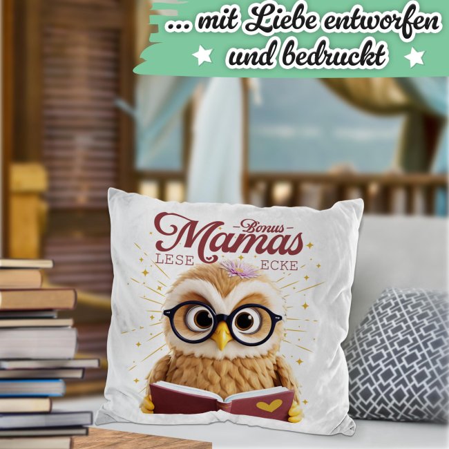 Kissen - Bonusmamas Leseecke - Eule - Wei&szlig; Flauschig