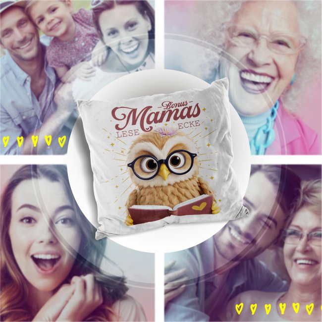Kissen - Bonusmamas Leseecke - Eule - Wei&szlig; Flauschig