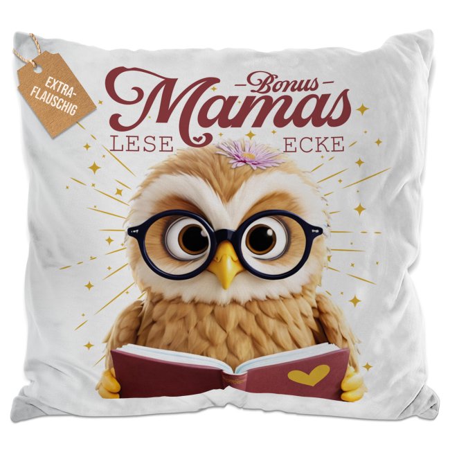 Kissen - Bonusmamas Leseecke - Eule - Wei&szlig; Flauschig