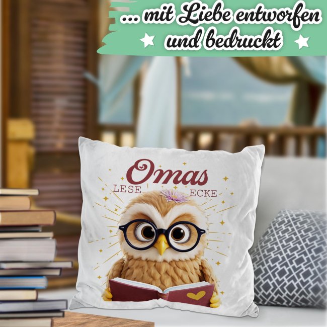 Kissen - Omas Leseecke - Eule - Wei&szlig; Flauschig
