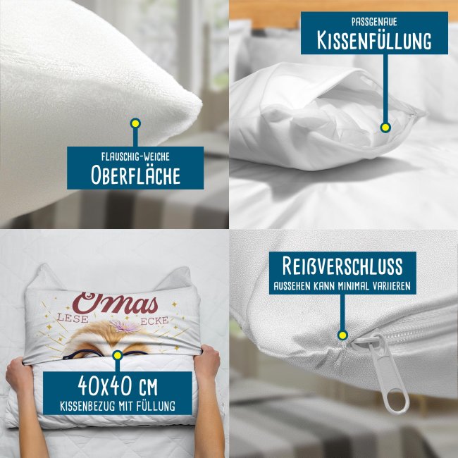 Kissen - Omas Leseecke - Eule - Wei&szlig; Flauschig