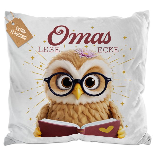 Kissen - Omas Leseecke - Eule - Wei&szlig; Flauschig