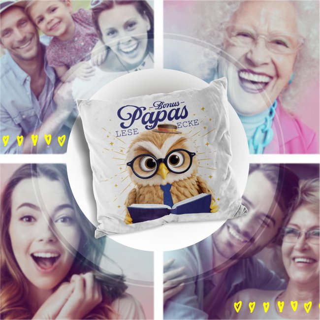 Kissen - Bonuspapas Leseecke - Eule - Wei&szlig; Flauschig